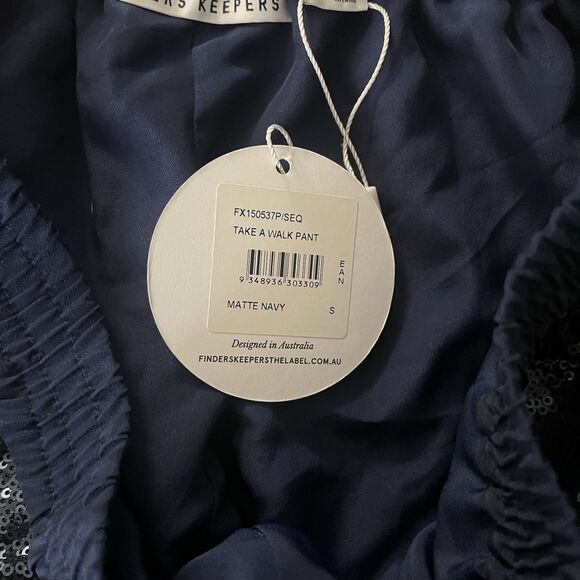 Finders Keepers Women’s Take A Walk Pant Ankle Zip Navy Blue Sequined Small - Picture 9 of 13